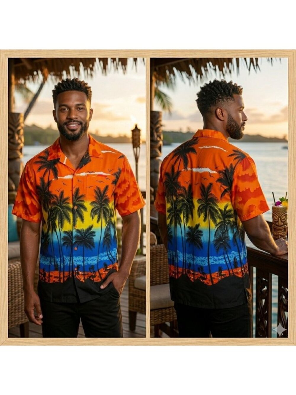 Pacific & Co Men Hawaiian Shirt Size XL Short Sleeve Tropical Beach Sunset Print